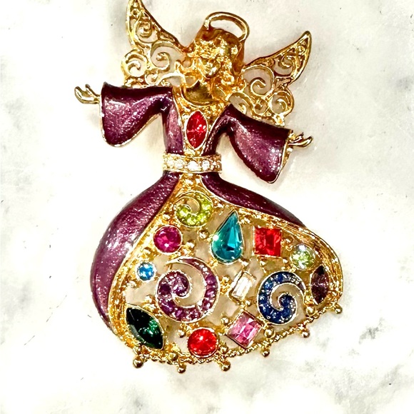 Miriam Haskell Holiday Collection Angel Pin Brooch Rhinestone Enamel - Picture 2 of 9